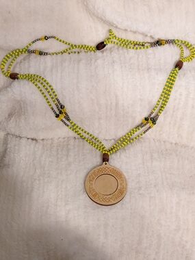 Handcrafted Yellow & Green Beaded Pendant Necklace IFA yoruba